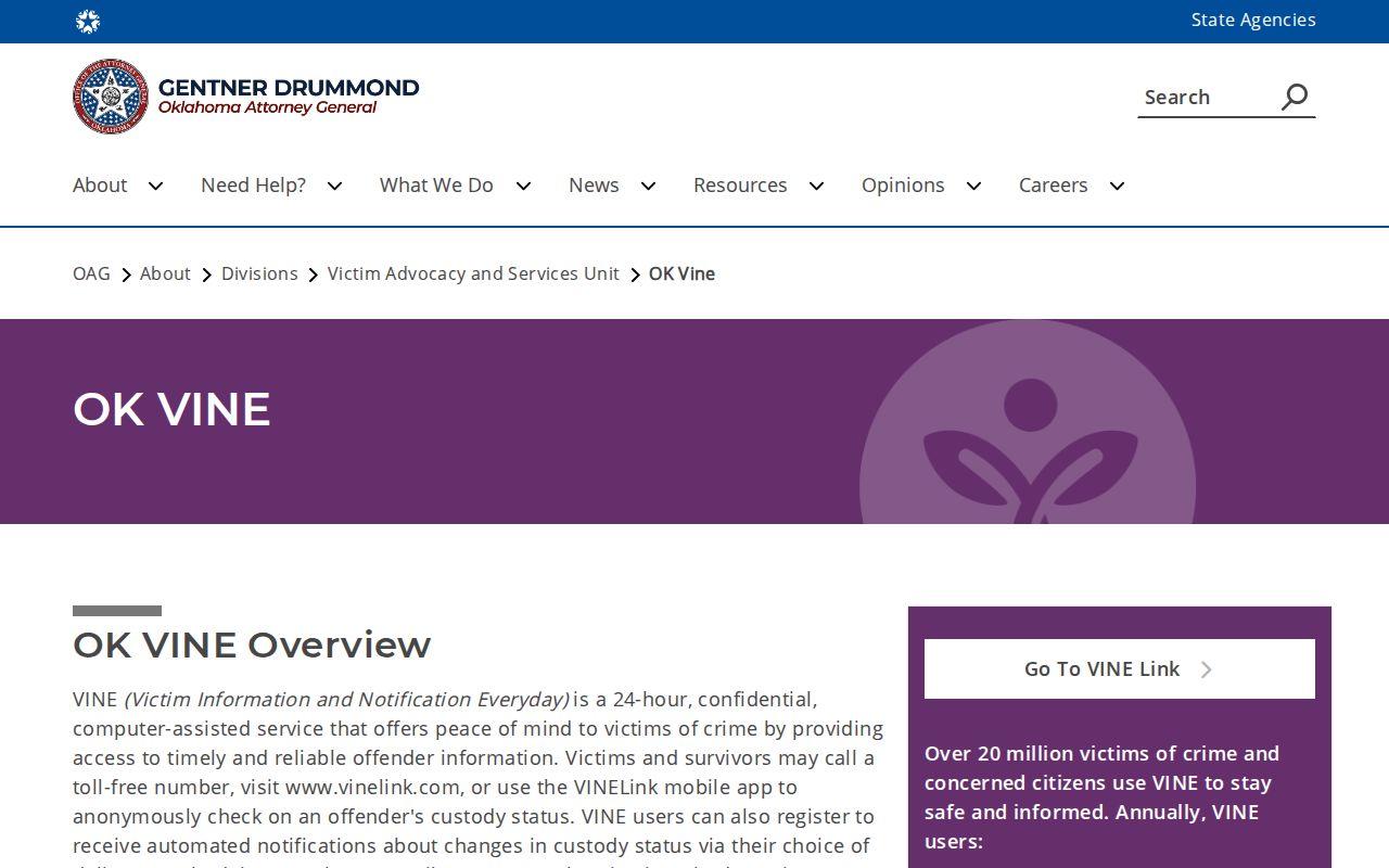 Texas County custody-status notification route through Oklahoma VINE